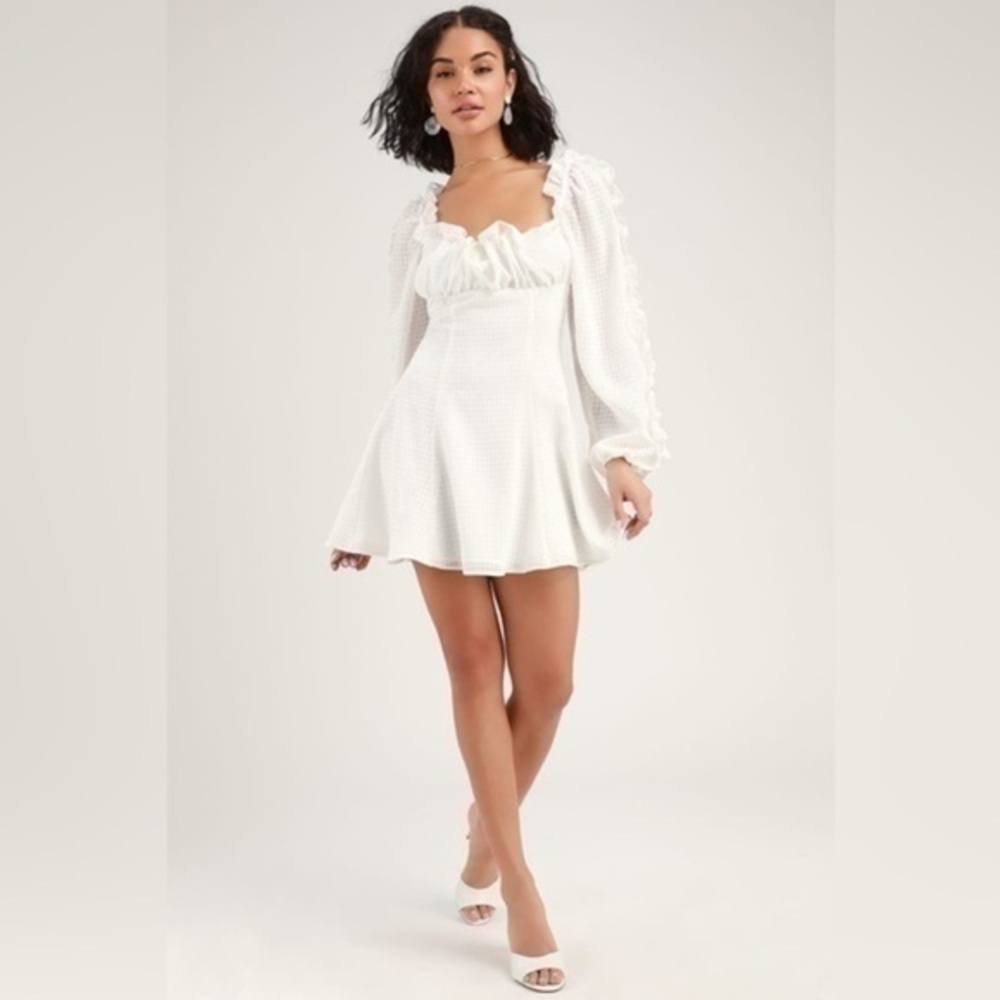 C/MEO Collective Perfect Part White Ruffled Long Sleeve Mini Dress